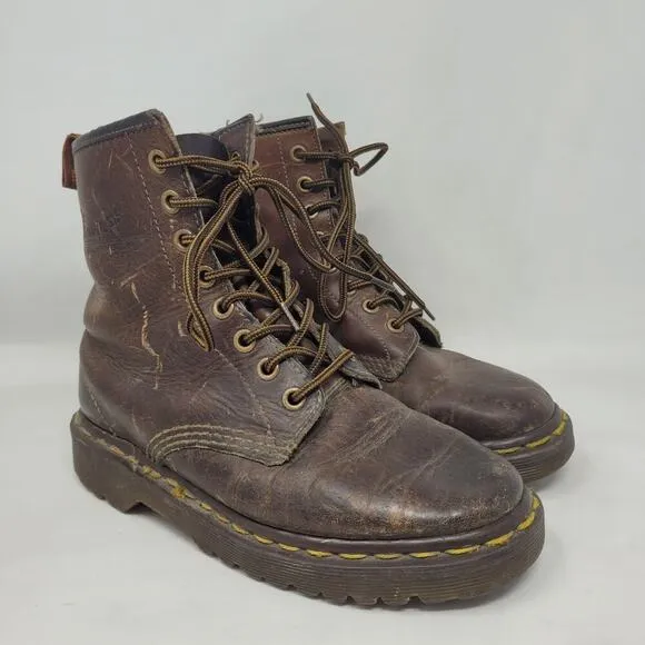 VTG Dr Martens Doc Boots Women UK3 US5 Brown Leather 1460 England Distressed