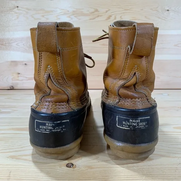 VTG LL Bean 8” Unlined Maine Hunting Shoe Duck Boots Men’s 10 Tan Brown