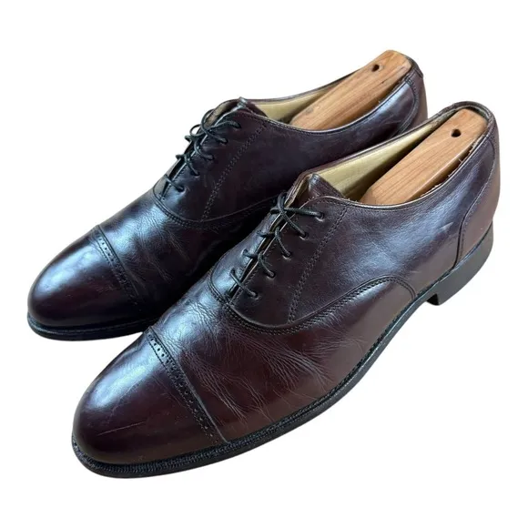 Vtg Stetson Cognac Leather‎ Oxford Cap Toe Dress Shoes 9.5