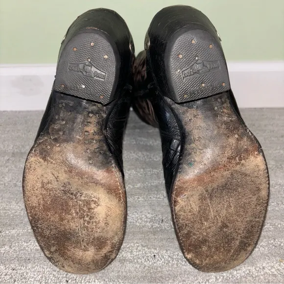 VTG Tony Lama Black Embroidered Eel Skin Leather Metal Cowboy Boots Men’s Sz 9 D