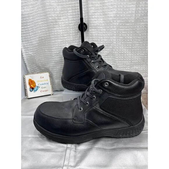 (W9) Orthofeet  Highline Boots Men’s Size 12 2E Wide Black Leather SLIP RESIST