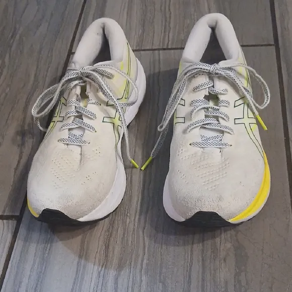 White and Yellow Athletic Shoes