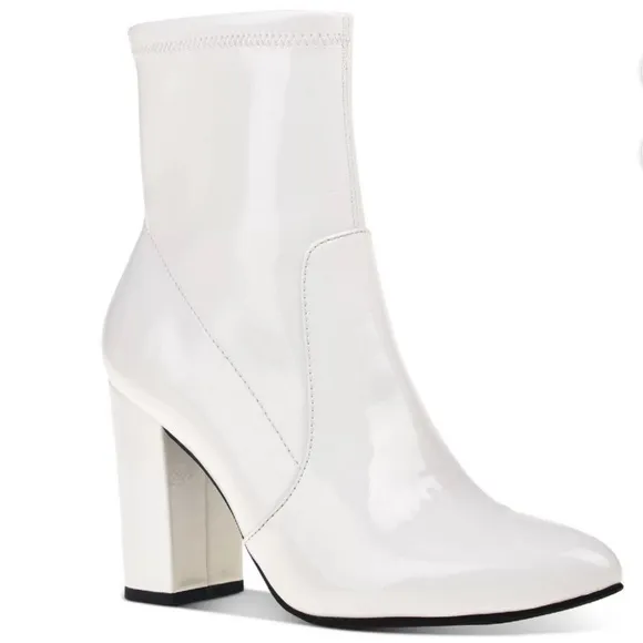 Wild Pair  Womens Becci White Patent Zipper Pointed Toe Booties Shoes white 5M