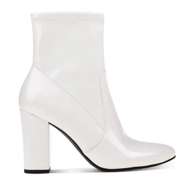 Wild Pair  Womens Becci White Patent Zipper Pointed Toe Booties Shoes white 5M