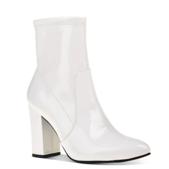 Wild Pair  Womens Becci White Patent Zipper Pointed Toe Booties Shoes white 5M