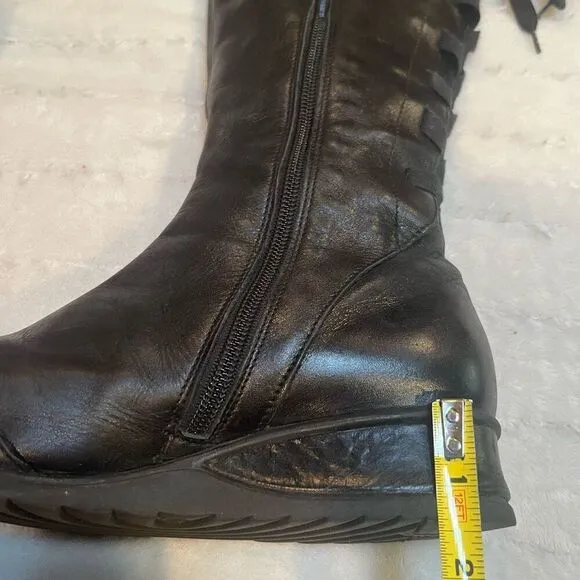Wolky Tie Back Mod Calf Black Leather Boots Size 38