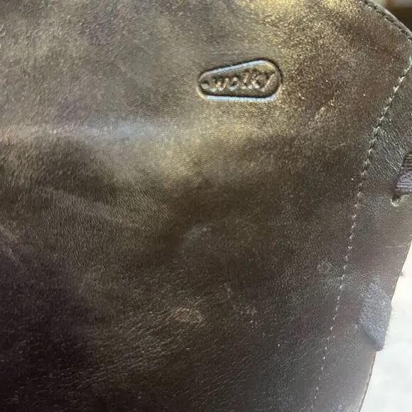 Wolky Tie Back Mod Calf Black Leather Boots Size 38
