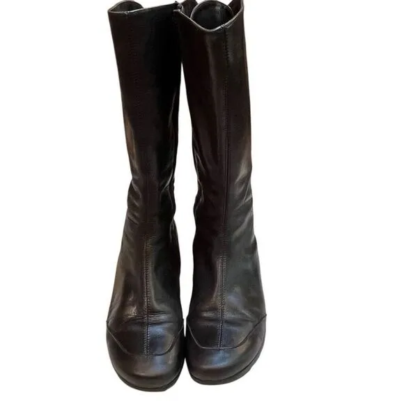 Wolky Tie Back Mod Calf Black Leather Boots Size 38