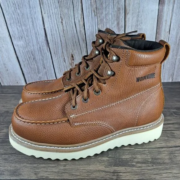 Wolverine Moc Toe 6&quot; Work Boots Steel Toe EH Brown Tan Men's Sz 8.5 Extra Wide