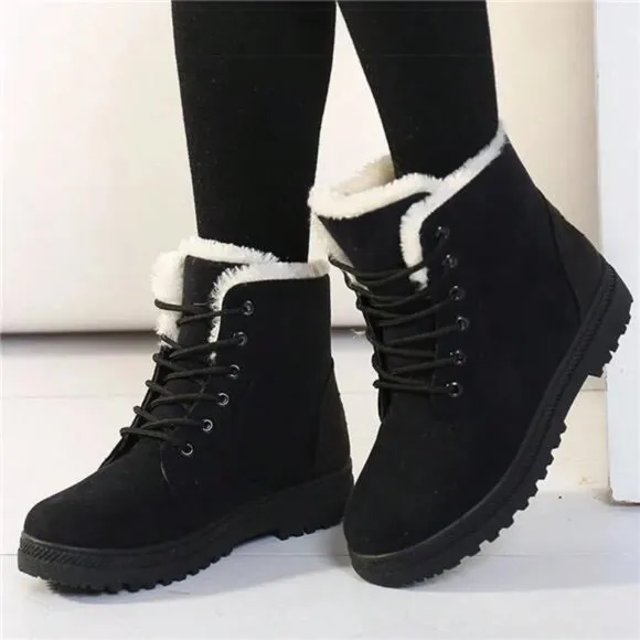 Women Boots Warm Fur Ankle Boots For Women Winter Boots Black Heels Snow Botas
