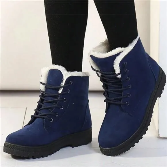 Women Boots Warm Fur Ankle Boots For Women Winter Boots Black Heels Snow Botas