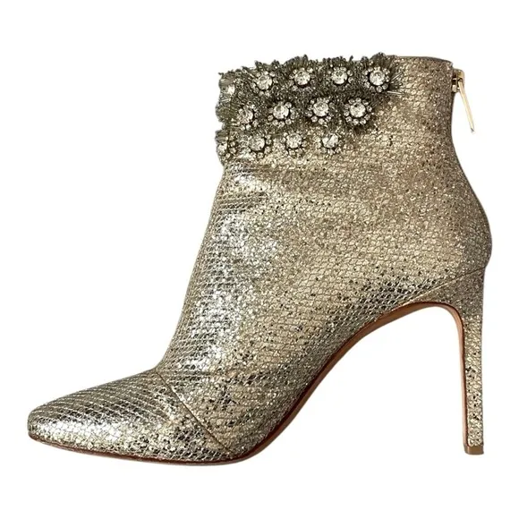 Women’s Boots Imagine Vince Camuto Gold Glitter Mesh Boots Heeled Ankle Booties