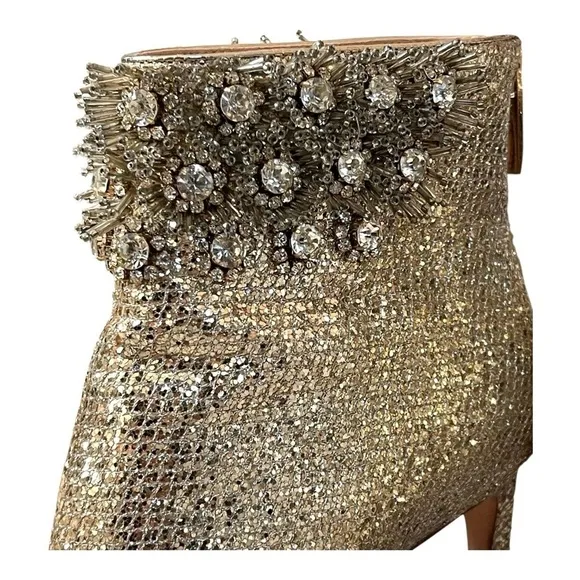 Women’s Boots Imagine Vince Camuto Gold Glitter Mesh Boots Heeled Ankle Booties