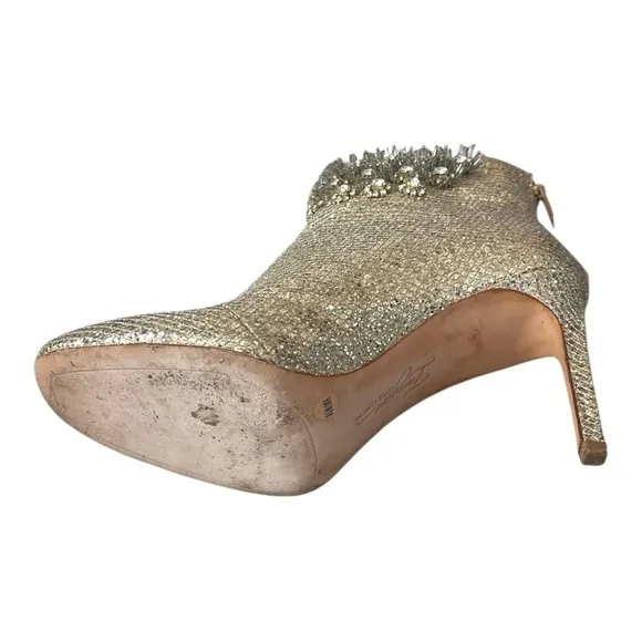 Women’s Boots Imagine Vince Camuto Gold Glitter Mesh Boots Heeled Ankle Booties