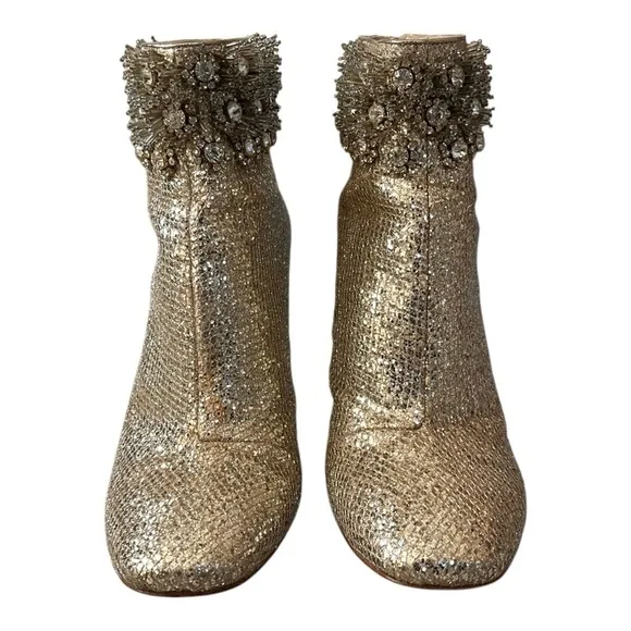 Women’s Boots Imagine Vince Camuto Gold Glitter Mesh Boots Heeled Ankle Booties