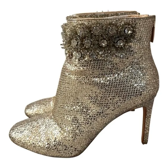 Women’s Boots Imagine Vince Camuto Gold Glitter Mesh Boots Heeled Ankle Booties