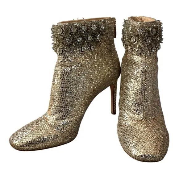 Women’s Boots Imagine Vince Camuto Gold Glitter Mesh Boots Heeled Ankle Booties