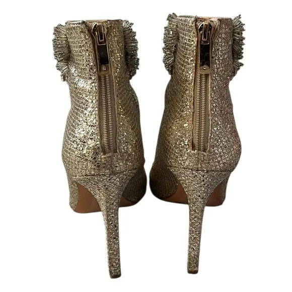 Women’s Boots Imagine Vince Camuto Gold Glitter Mesh Boots Heeled Ankle Booties