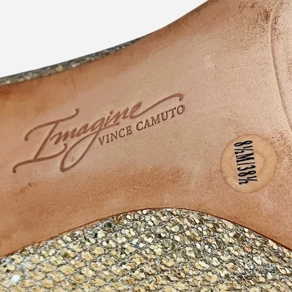 Women’s Boots Imagine Vince Camuto Gold Glitter Mesh Boots Heeled Ankle Booties