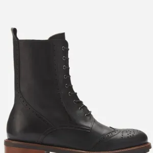 Women’s Duo Balla Oxford Black Leather Lace-Up Boots