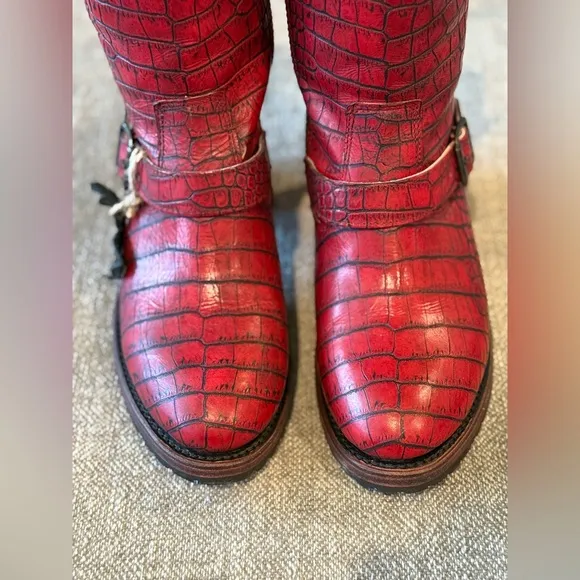 Women’s Freebird Red Croc-Embossed Boots