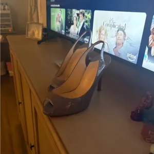 Women's Gray Peep-Toe Slingback Heels