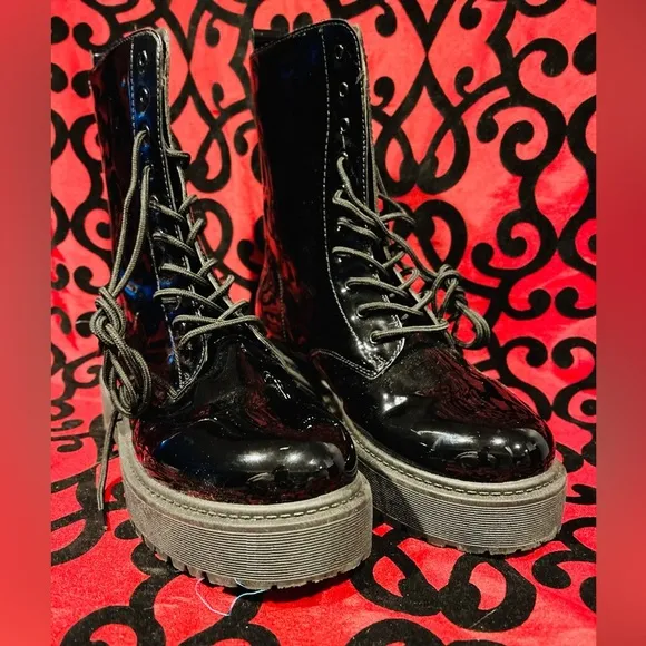 Women’s Patent Leather Combat Boots