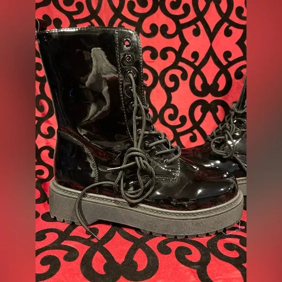 Women’s Patent Leather Combat Boots