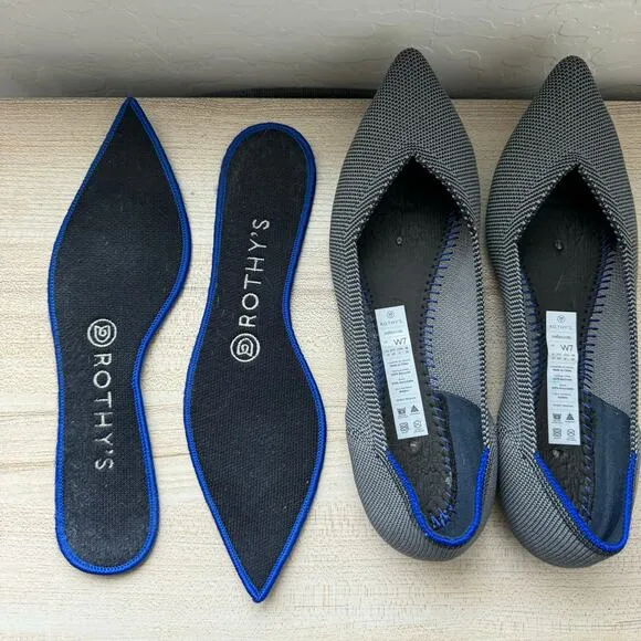 Womens ROTHYS Pointed Toe Flat Shoes BlackWhite Geometric W7
