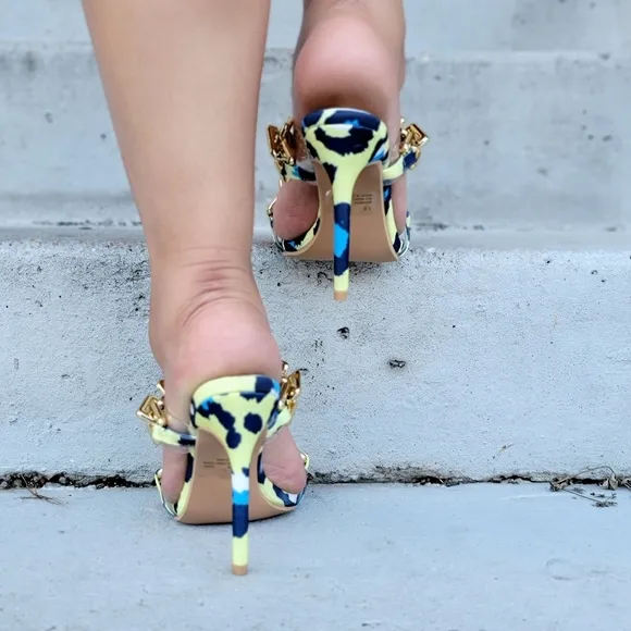 Women's  Strappy Slip On High Heels Sandals Leopard Color