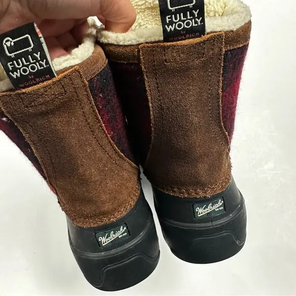 Woolrich Boots Womens 9.5 Full Wooly Icecat Plaid Leather Winter Duckboot