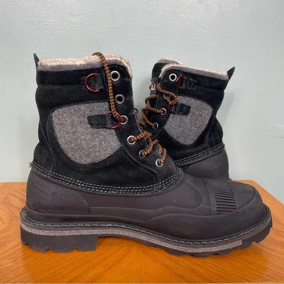 Woolrich Men Snow Boots Waterproof Comfort Rated -25 Black Wool Leather Size 12