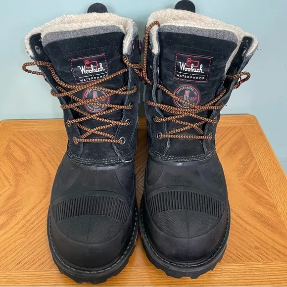 Woolrich Men Snow Boots Waterproof Comfort Rated -25 Black Wool Leather Size 12