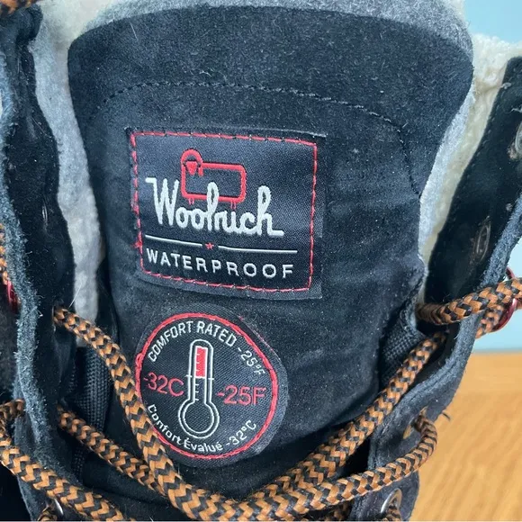Woolrich Men Snow Boots Waterproof Comfort Rated -25 Black Wool Leather Size 12