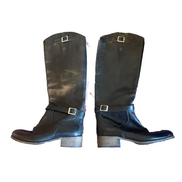 Y2K Italian Moto Boots Charles David Women Leather 5.5 Veto Cuoio Black Zip Back