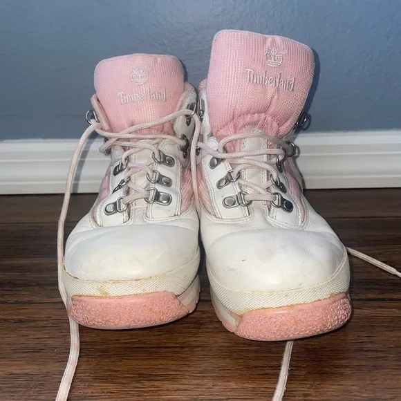 Y2k💖boots💗pink and white timberland sneakers lace up boots chunky boots