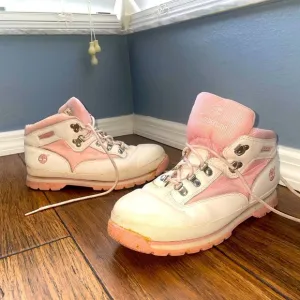 Y2k💖boots💗pink and white timberland sneakers lace up boots chunky boots