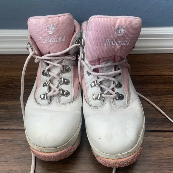 Y2k💖boots💗pink and white timberland sneakers lace up boots chunky boots