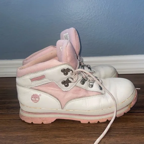 Y2k💖boots💗pink and white timberland sneakers lace up boots chunky boots