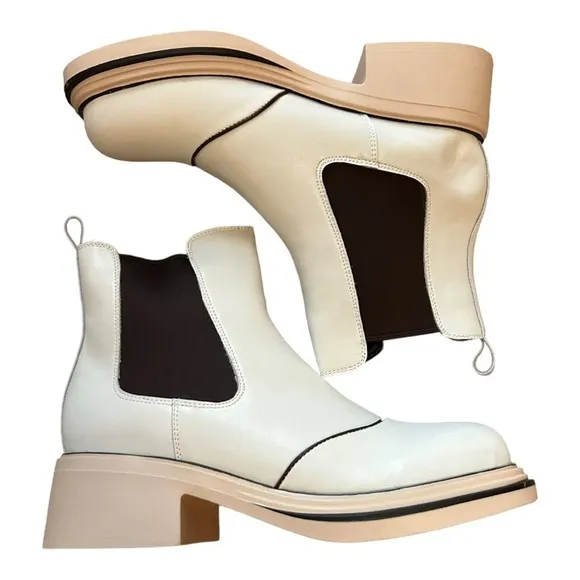 YOUTHJUNE Rice White Contrast Leather Bootie - Women