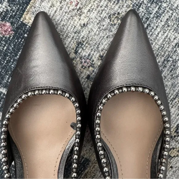 Zara Metallic Grey Gunmetal Leather Slingback Heels Sz 37 ~ NEW (READ)