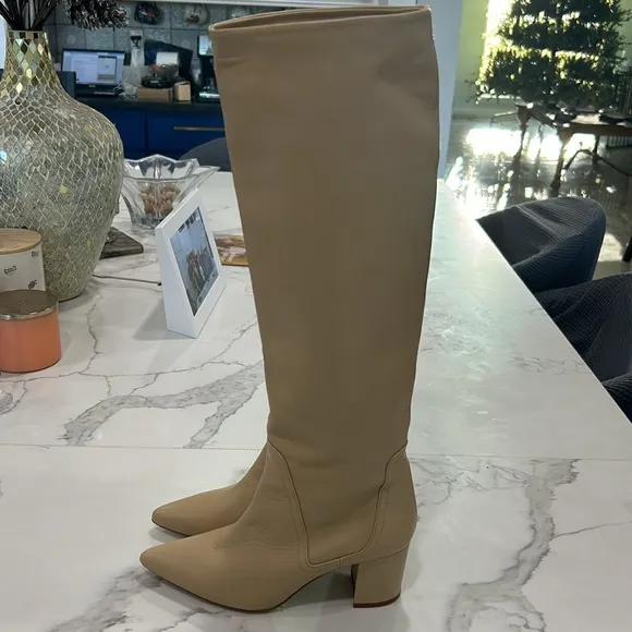 Zara New without Box Cream Heel Boots. Size 38