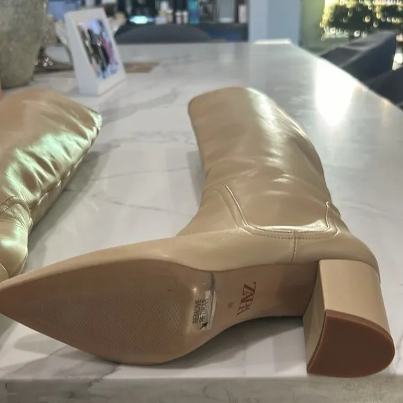 Zara New without Box Cream Heel Boots. Size 38