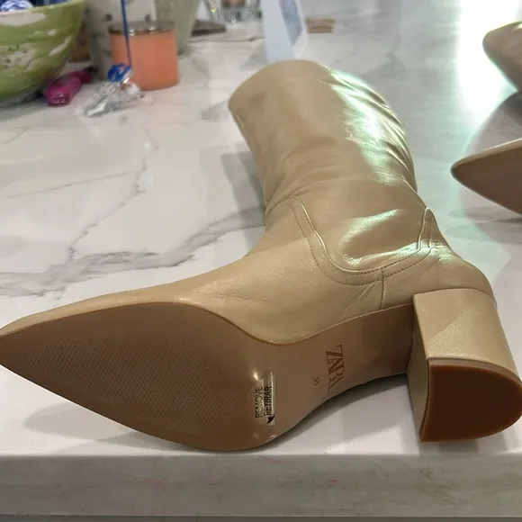 Zara New without Box Cream Heel Boots. Size 38